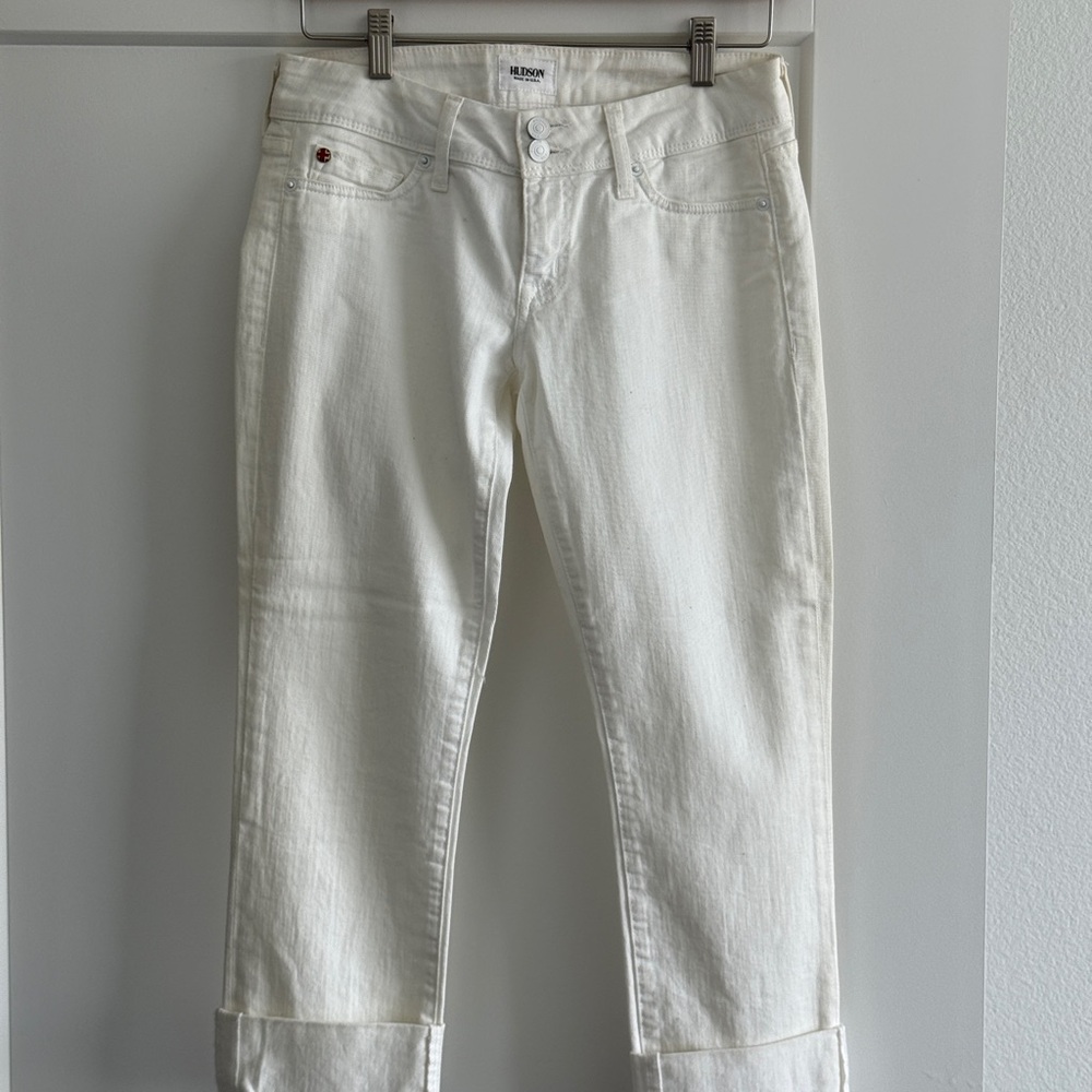 Hudson White Cropped Jeans With Cuffs